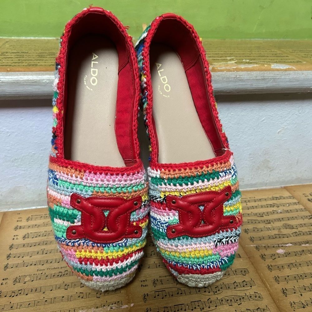 Aldo Santaclara Crochet Espadrille Flats Women’s 9 Multicolor Boho Shoes